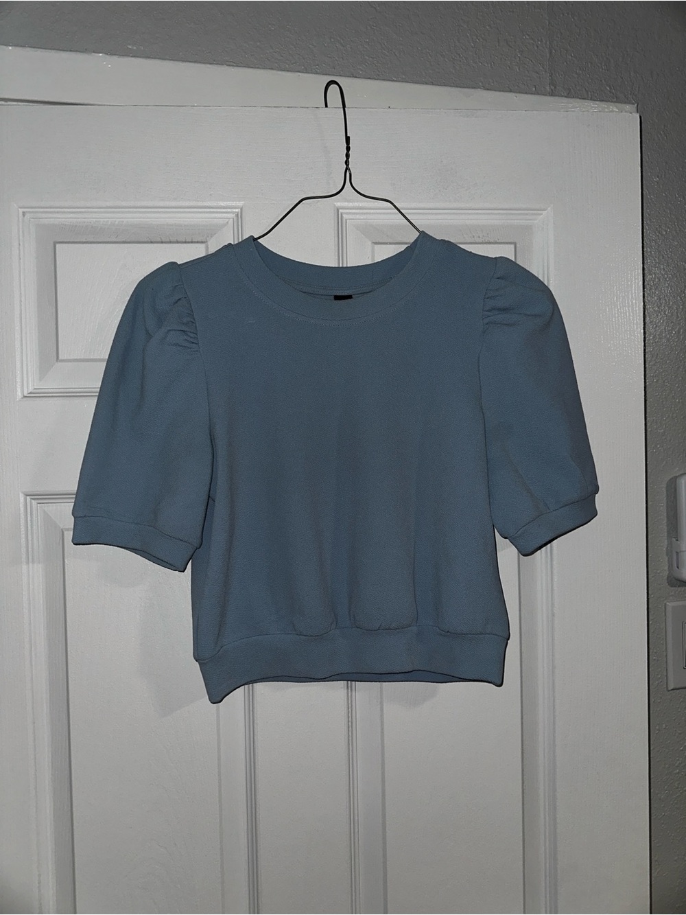 Cropped Puff Sleeve Top in Dusty Blue